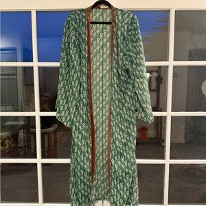 Vintage 60s-70s Green Floral Kimono Robe